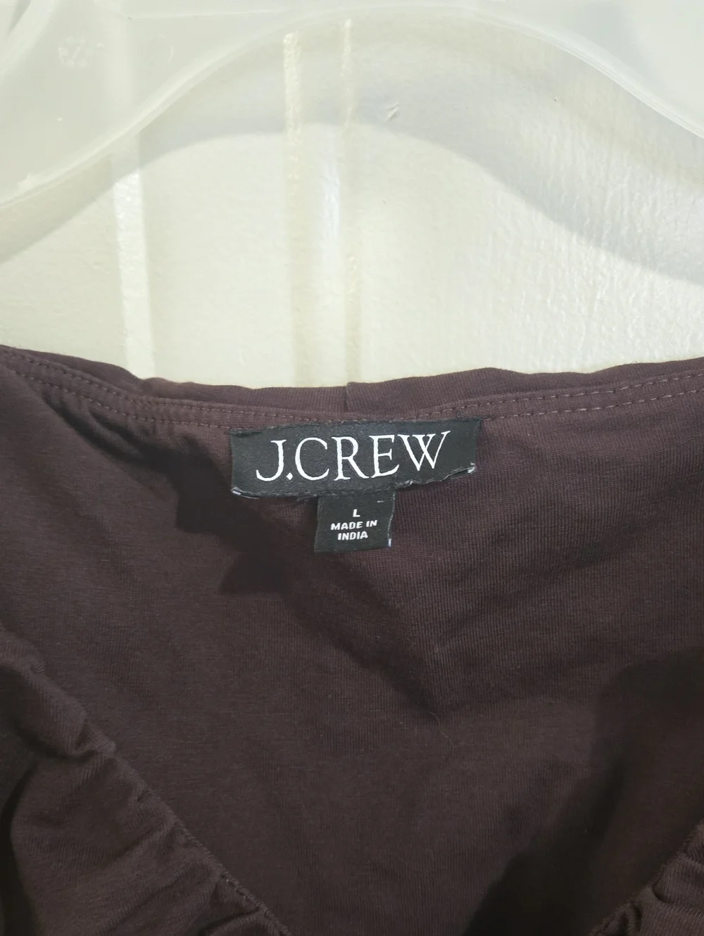 J. Crew Chocolate Brown Ruched V-Neck Knit Long Sleeve Cotton Stretch Top L Fall